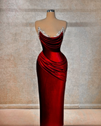 Chic Strapless Long Prom Dress With Beading And Pleated Details