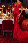 Custom Made Off The Shoulder Mermaid Prom Dress With Pleated Skirt