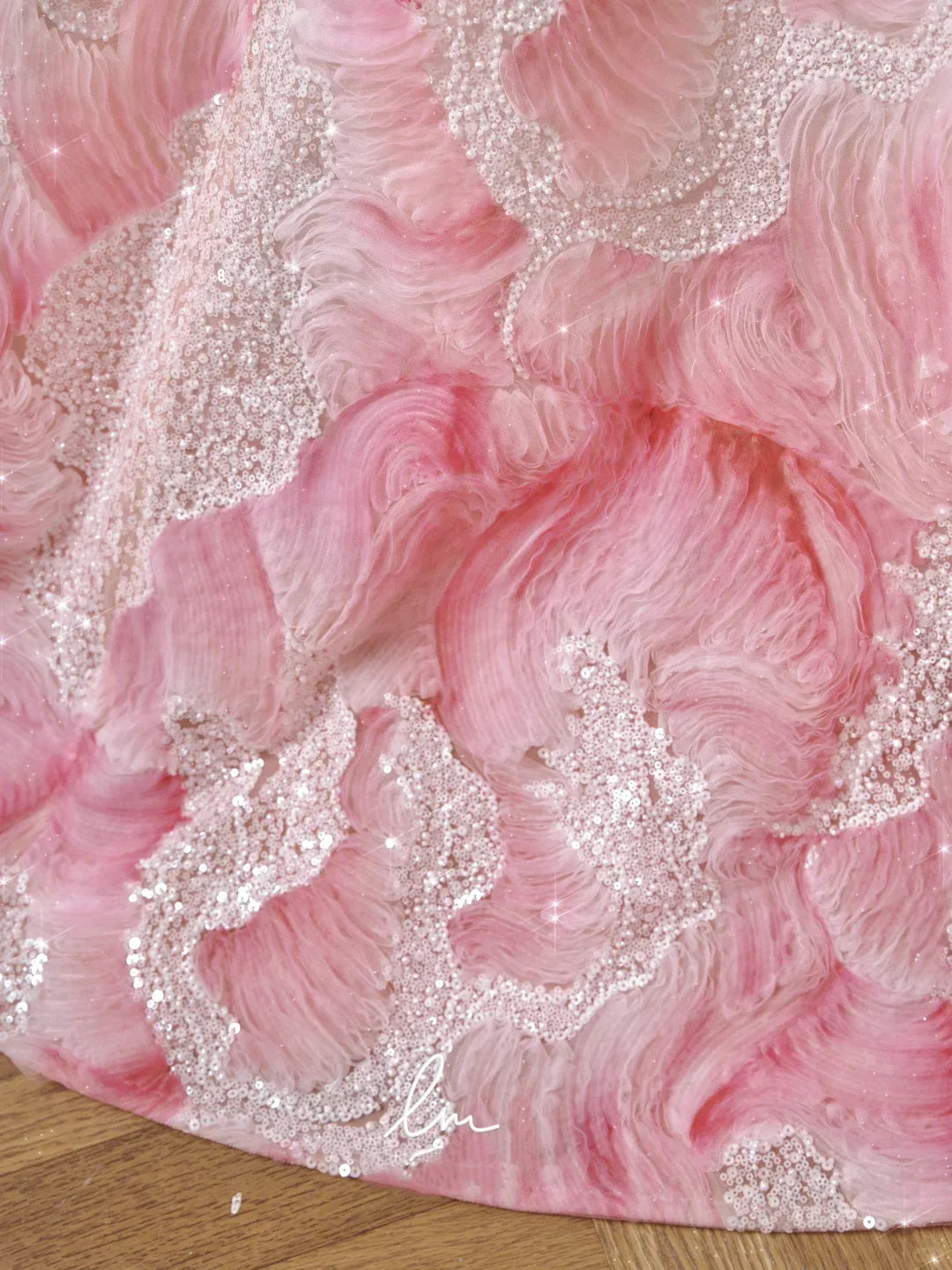 Robe de bal princesse d'anniversaire rose rêve sans bretelles en satin imprimé à sequins Y8604