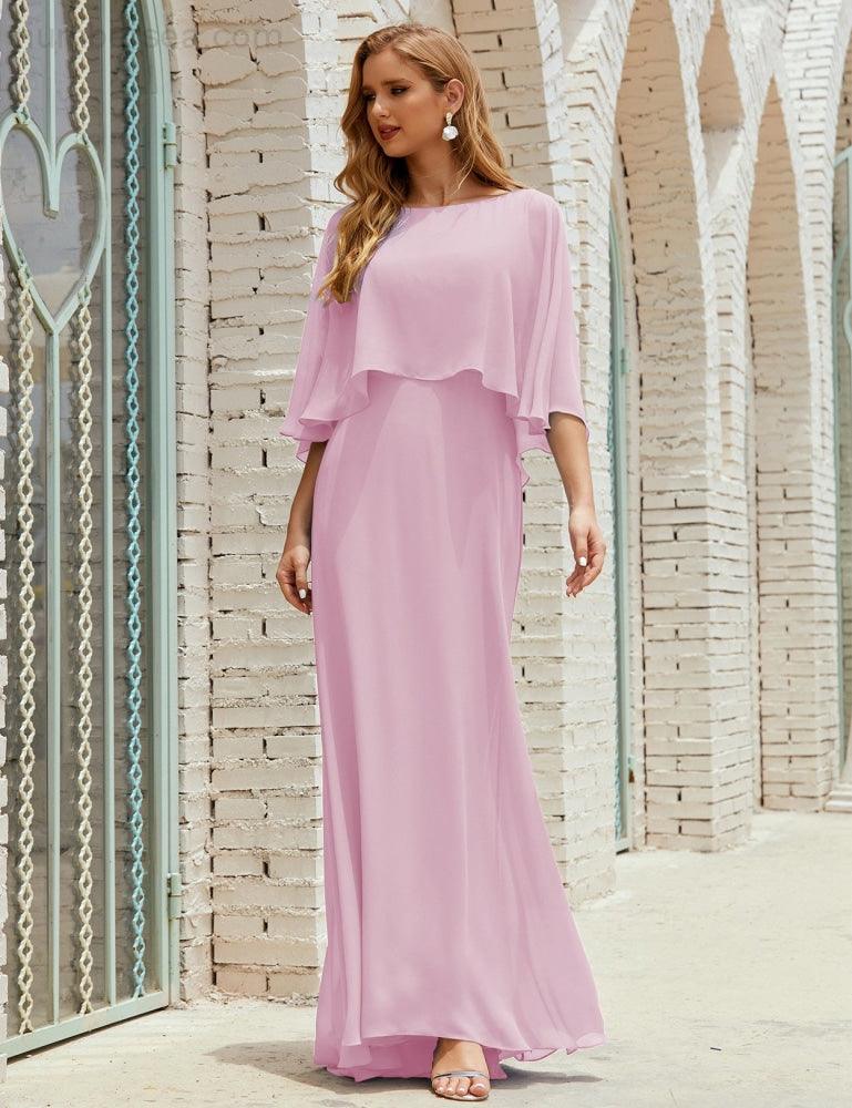 Abito da Damigella Donna Manica Lunga Scollatura a V Chiffon Abito da Cerimonia Matrimonio Festa 28018