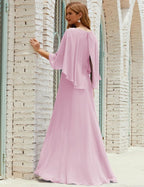 Abito da Damigella Donna Manica Lunga Scollatura a V Chiffon Abito da Cerimonia Matrimonio Festa 28018