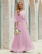 Abito da Damigella Donna Manica Lunga Scollatura a V Chiffon Abito da Cerimonia Matrimonio Festa 28018