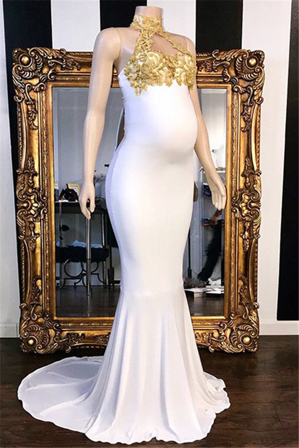 Maternity Halter Neck Mermaid Prom Dress With Beading And Appliques