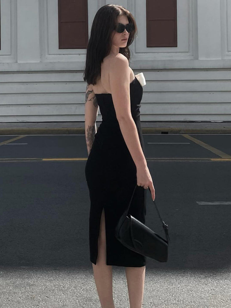 TARUXY Schwarz Splice Bogen Langes Kleid Frauen Sexy Schlitz Bodycon Off Schulter Kleider Dame Hochzeit Elegante Party Abendkleid Femme 