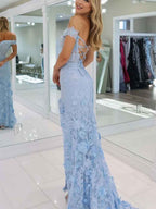 Lilac 3D Floral Lace Off Shoulder Corset Mermaid Prom Dress With Slit