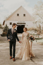 3D Flower Colorful V Neck Tulle Forest Wedding Dresses