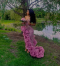 Vestido largo de noche formal con abertura y volantes de sirena sexy para baile de graduación Y7911
