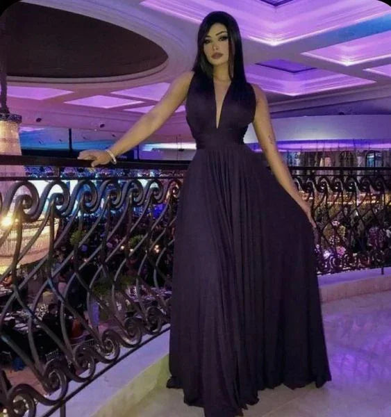 Abito lungo da sera con scollo profondo a V sexy Y5879