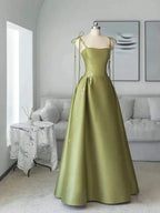 Spaghetti Straps Satin Prom Dress A-line Simple Floor Length Evening Gown Y7011