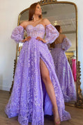 Vestido longo de baile de finalistas com corpete de princesa cintilante, mangas bufantes em renda, mangas destacáveis, vestido de noite Y1805
