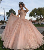 Robe de bal rose Quinceañera à épaules dénudées avec appliques en dentelle Y2734