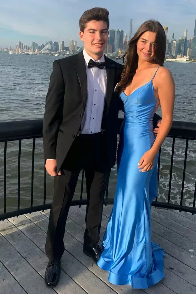 Robe de bal élégante bleue Atlantique sirène dos nu robe de soirée Y303