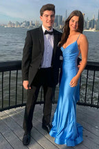 Robe de bal élégante bleue Atlantique sirène dos nu robe de soirée Y303