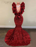 Abito lungo da sera con paillettes rosse a sirena, abito da ballo incantevole Y536