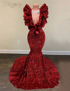 Abito lungo da sera con paillettes rosse a sirena, abito da ballo incantevole Y536