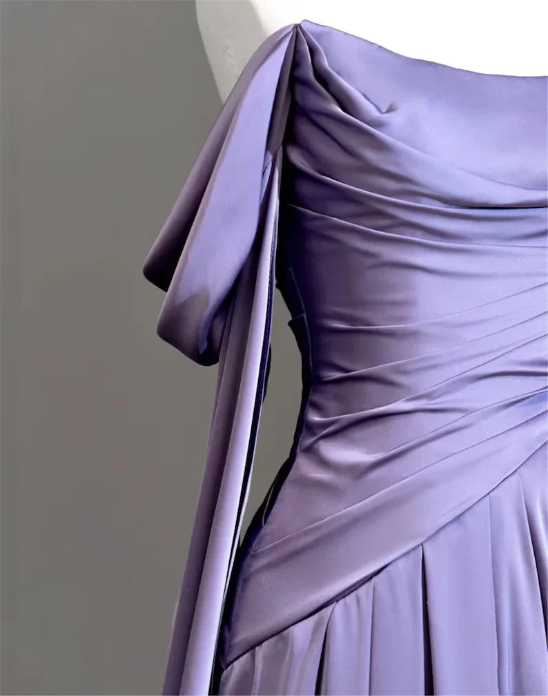 Modest Purple Satin Long Prom Dress Purple Evening Dress Y2589