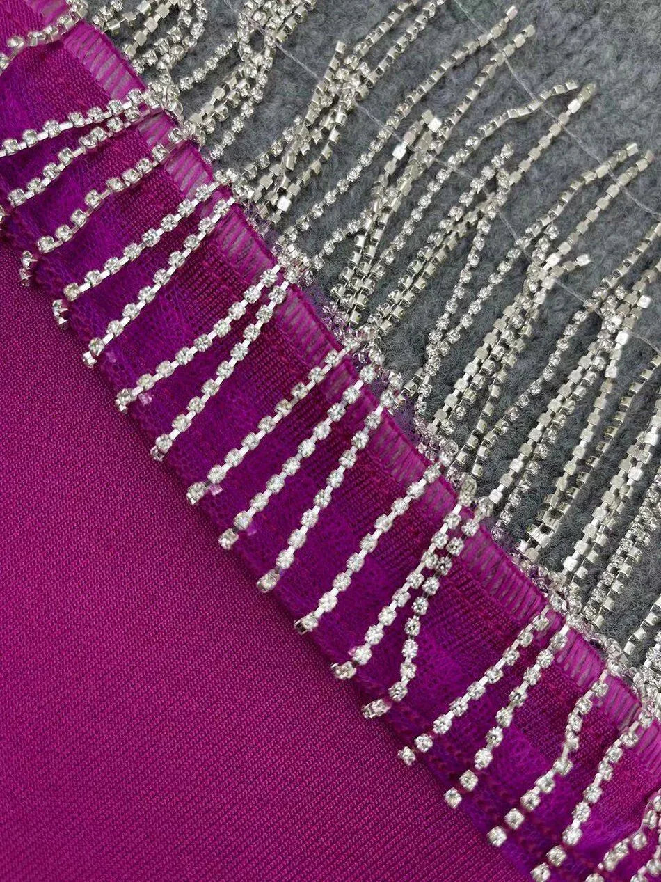 Abito da donna sexy lucido con spacco, frange e fasce, elegante abito lungo da sera Y407