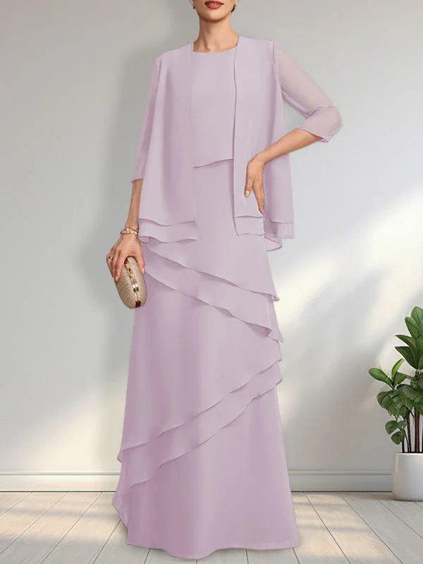 فستان أم العروس من الشيفون بطول الأرض بقصة ضيقة