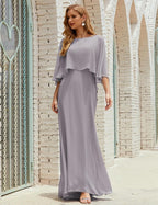 Abito da Damigella Donna Manica Lunga Scollatura a V Chiffon Abito da Cerimonia Matrimonio Festa 28018