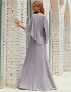 Abito da Damigella Donna Manica Lunga Scollatura a V Chiffon Abito da Cerimonia Matrimonio Festa 28018