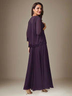 Pflaumenfarbenes A-Linien Kleid aus Pailletten-Chiffon