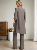 Combinaison/Pantalon Séparés Col Rond Longueur Sol en Mousseline Dentelle Robe de la Mère de la Mariée avec Perles et Paillettes