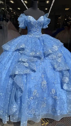 Abito da ballo lussuoso in tulle azzurro con pizzo, abito azzurro per sedicesimo compleanno, abito per quinceañera Y4510