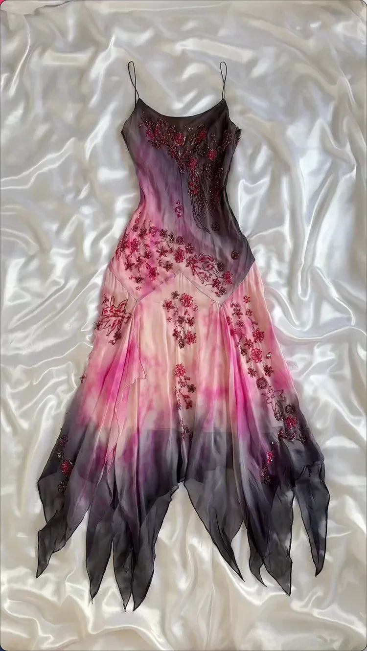 Gorgeous Spaghetti Straps Chiffon Beaded Evening Dress Mermaid Prom Dress Y8222