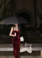 New Summer Women Vintage Sleeveless Velvet Dress Female Spaghetti Strap Sexy Bodycon Dress Ladies Elegant Evening Dress Y1654