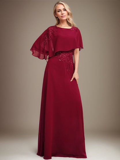 Vestido de gasa con encaje y lentejuelas para madre de la novia, corte A, largo hasta el suelo 