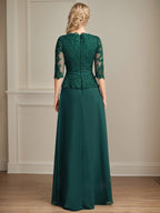 Robe de mère de la mariée en mousseline de soie à dentelle, longueur au sol, en ligne A, col en V, avec volants en cascade et paillettes