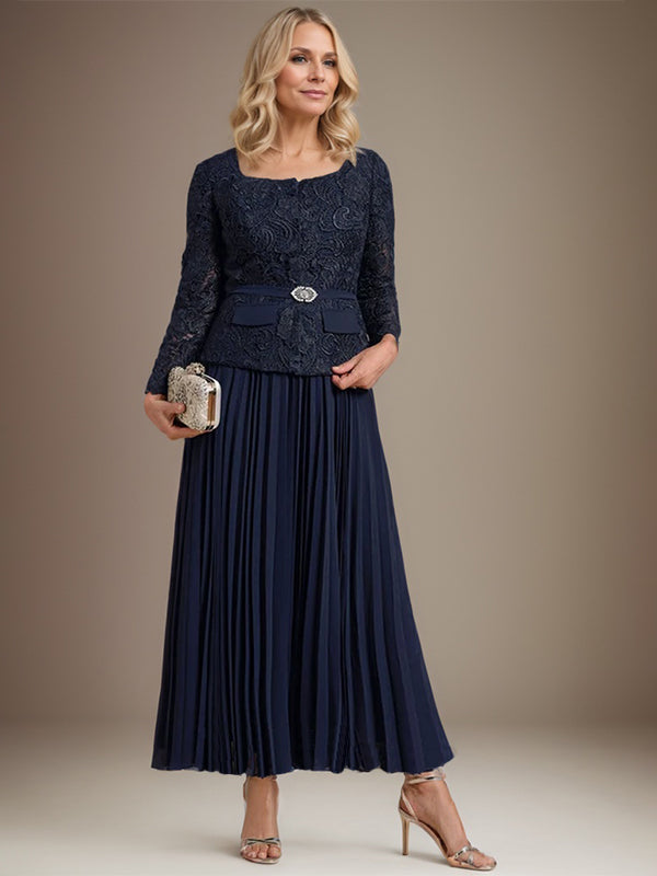 Robe de mère de la mariée en mousseline, longueur cheville carrée, coupe en A avec plis