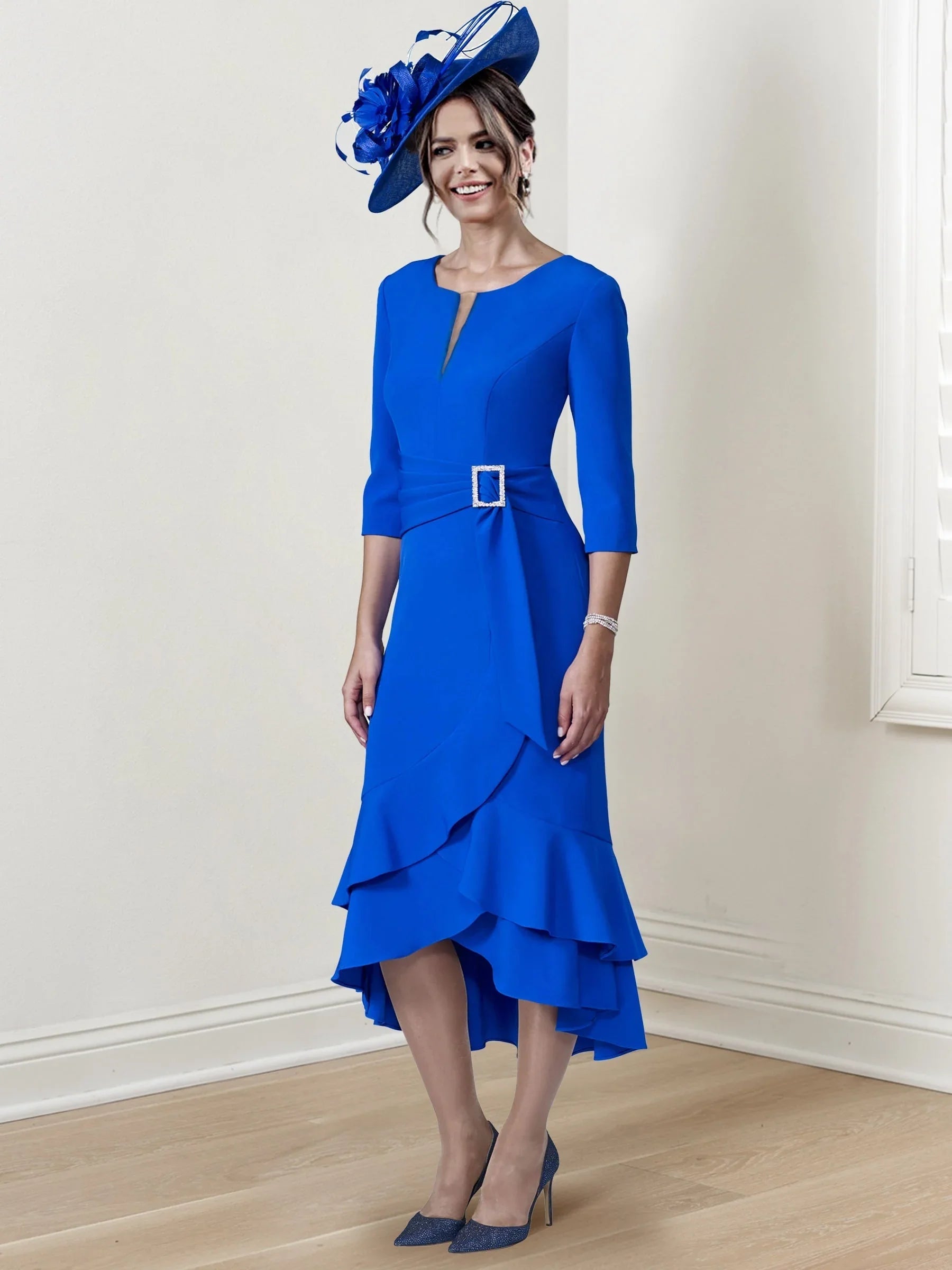 Robes de mère de la mariée à coupe fourreau/colonne, longueur thé