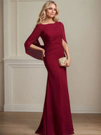 Trompeten-/Meerjungfrauen-Bootsausschnitt bodenlanges Chiffonkleid für die Brautmutter mit Faltenwurf