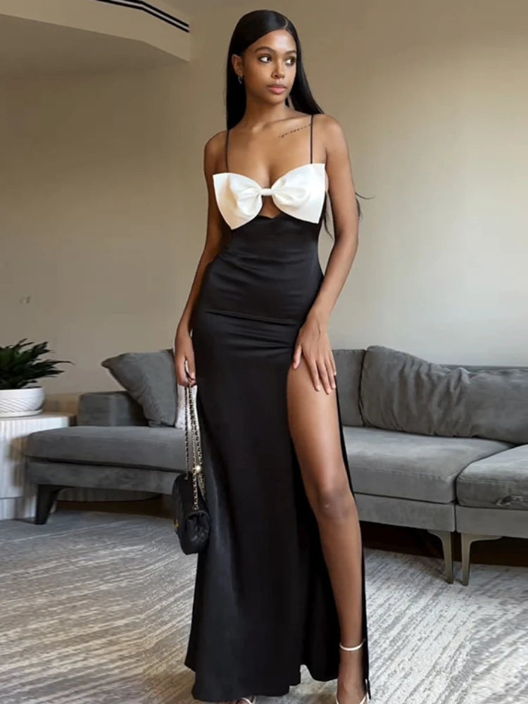 TARUXY Schlanke Kleider mit Seitenschlitzen für Frauen, Geburtstag, elegantes Sommerkleid mit Schleife, sexy rückenfreies Strandkleid für Damen 