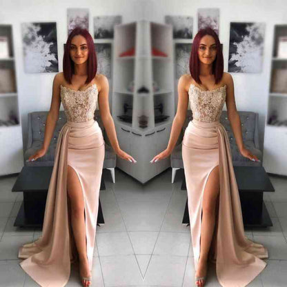 Long Mermaid Sweetheart Applique Lace Prom Dress with Slit
