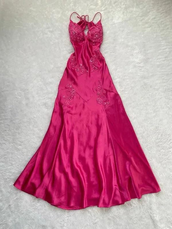 Vestido Longo de Festa Cor-de-Rosa Vivo Encantador Vestido de Baile Bordado Vestido de Festa Y7526