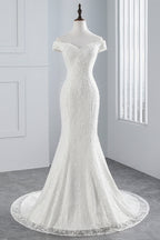 Off Shoulder Lace Mermaid Wedding Dress Floor Length Bridal Gown