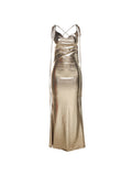 Metallic Coated Deep Neck Backless Evening Dress