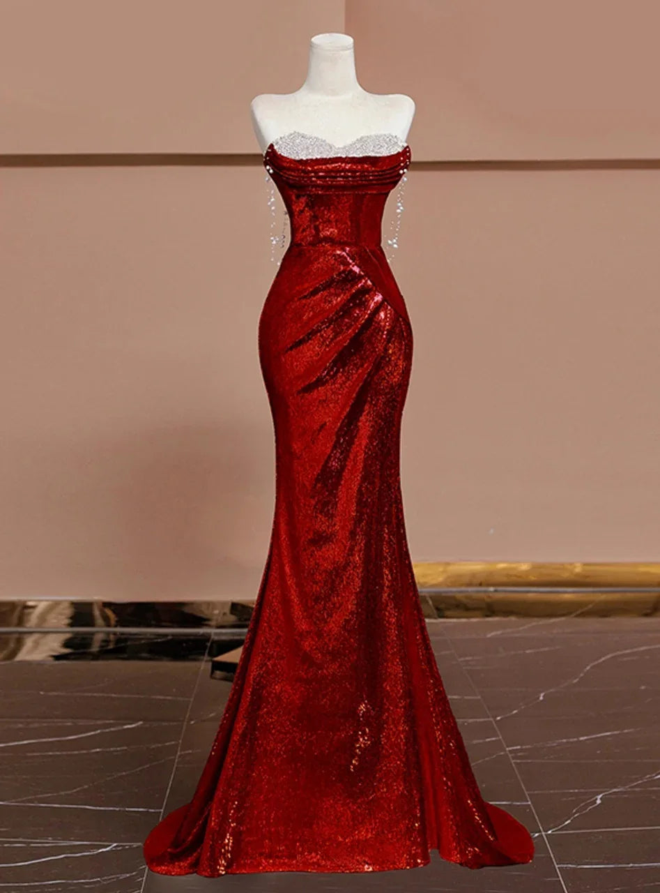 Abito da sera con scollo a cuore e paillettes luccicanti a sirena Y7612