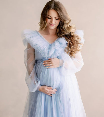 Tüll-Babyparty-Hellblaues Kleid für Mama 
