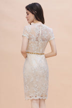 BMbridal Chic Jewel Tulle Lace Beadings Mother of Bride Dress with Short Sleeves Online