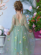 Floral Tulle Lace A Line Flower Girl Dress With Scoop Neck For Little Girls