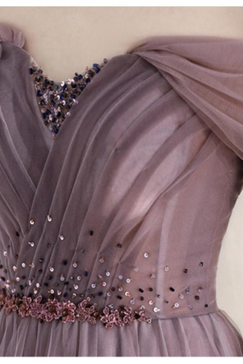 Elegant Infinity Tulle Off-Shoulder Long Prom Dress With Sequins