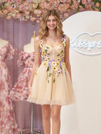 A line Tulle Homecoming Dress with 3D Flowers