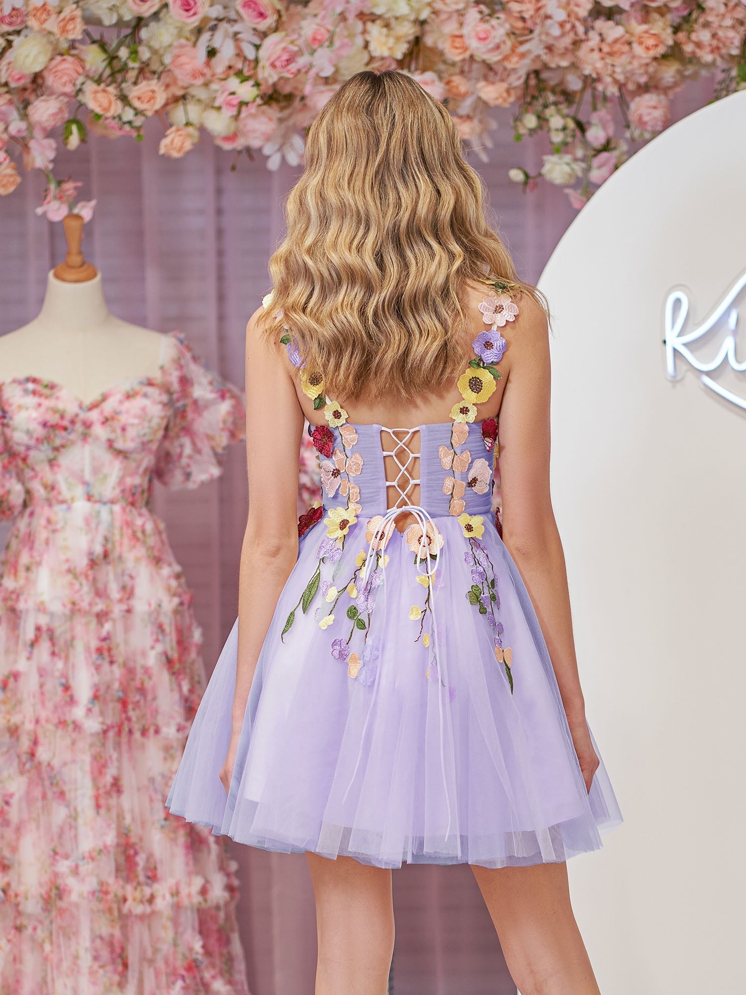 A line Tulle Homecoming Dress with 3D Flowers