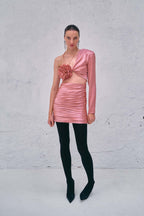 Strappy Asymmetrical Embroidered Prom Dress