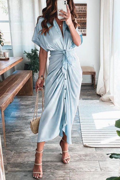 Tolles drapiertes Satinkleid im Button-Down-Stil 