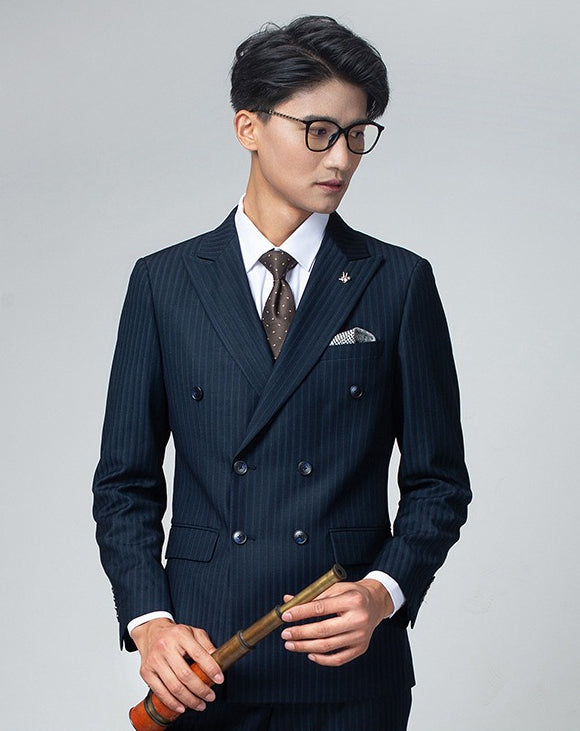 Abiti Doppio Petto British Grey Rigato Slim Fit Business Casual