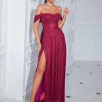 Abendkleid Damen Party Sexy High Open Pailletten Cocktailkleid Nachtclub Off The Shoulder Kleid 